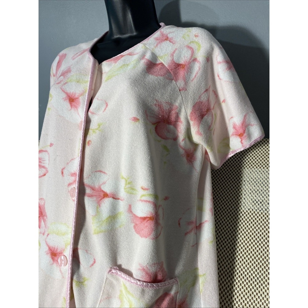 Calypso Women's Robe Small Terrycloth Pink Floral Housecoat Beach Pool Button - Picture 3 of 5
